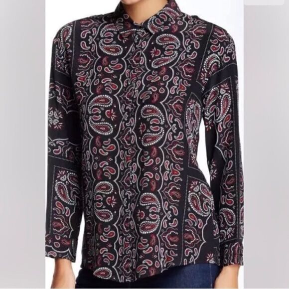 SANDRO | Cashemire Silk Print Blouse with Cut Out Back Size 1/Small EUC Q547 - Picture 4 of 9